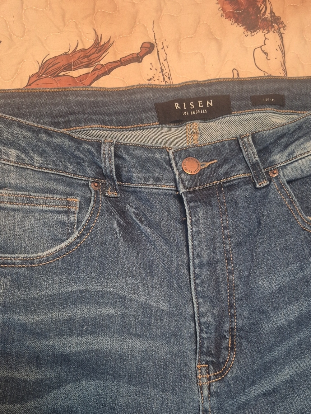 Risen Blue Denim Jeans with Contrast Stitching